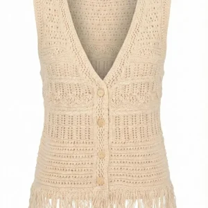 Gilet Only Onlalix Sl Fringe Waistcoat - Ecru