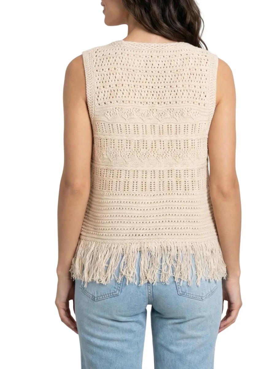 Gilet Only Onlalix Sl Fringe Waistcoat - Ecru - immagine 4