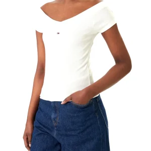 Tommy Jeans Blusa Slim Fit Off Shoulde - Ecru